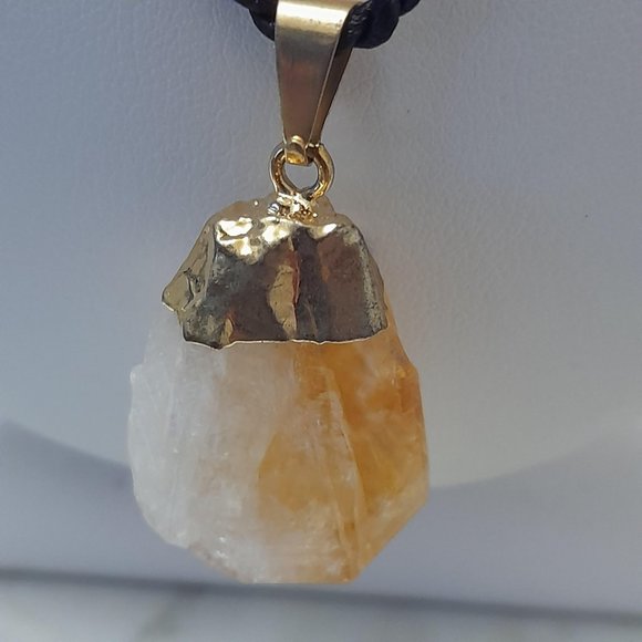 Raw Citrine Pendant on a Silk Chord - Picture 3 of 9